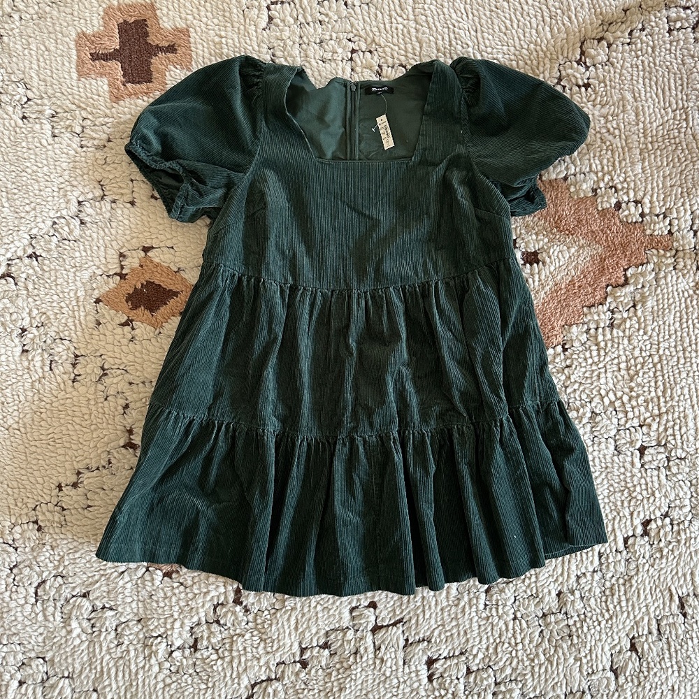 MADEWELL Corduroy Aidy Square-Neck Tiered Mini Dress (Sz 14)